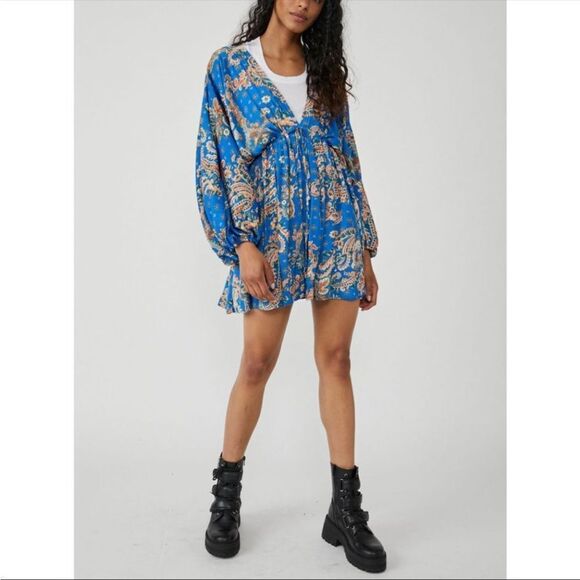 NWT Free People Printed Arzel Mini Dress / Botanical Combo - Picture 4 of 9